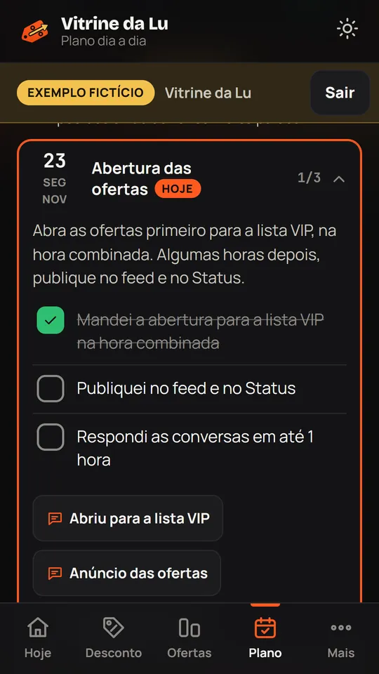 Plano dia a dia com checklist