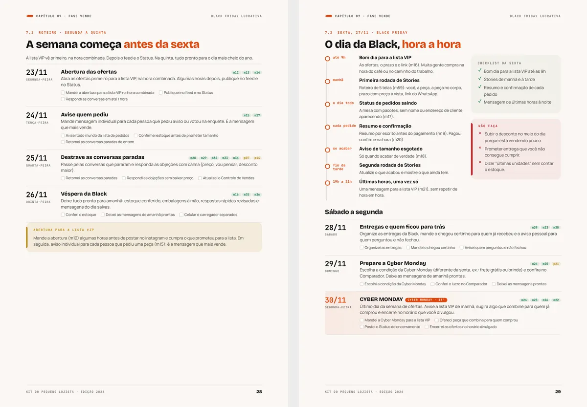 Páginas do guia sobre a semana da Black dia a dia